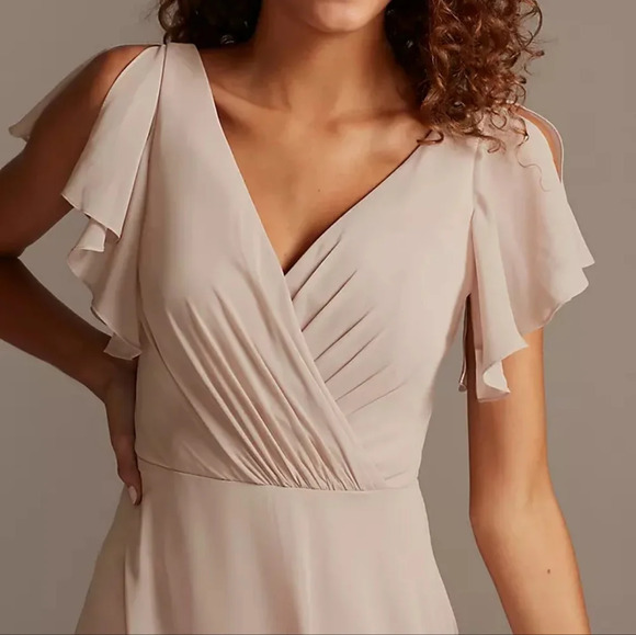 DAVIDS BRIDAL | NWT Chiffon flutter sleeve Desert Coral F20065 size 10 - Picture 8 of 9